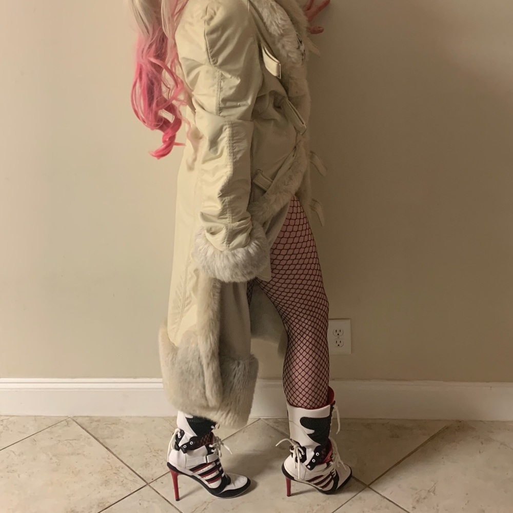 Jacket Vegan faux leather & fur cream jacket - Picture 3 of 8